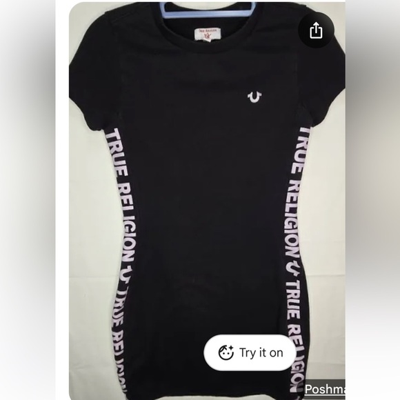 True Religion Black Contemporary Logo Taping Tee Plus Size (2XLg) Dress - Picture 4 of 12